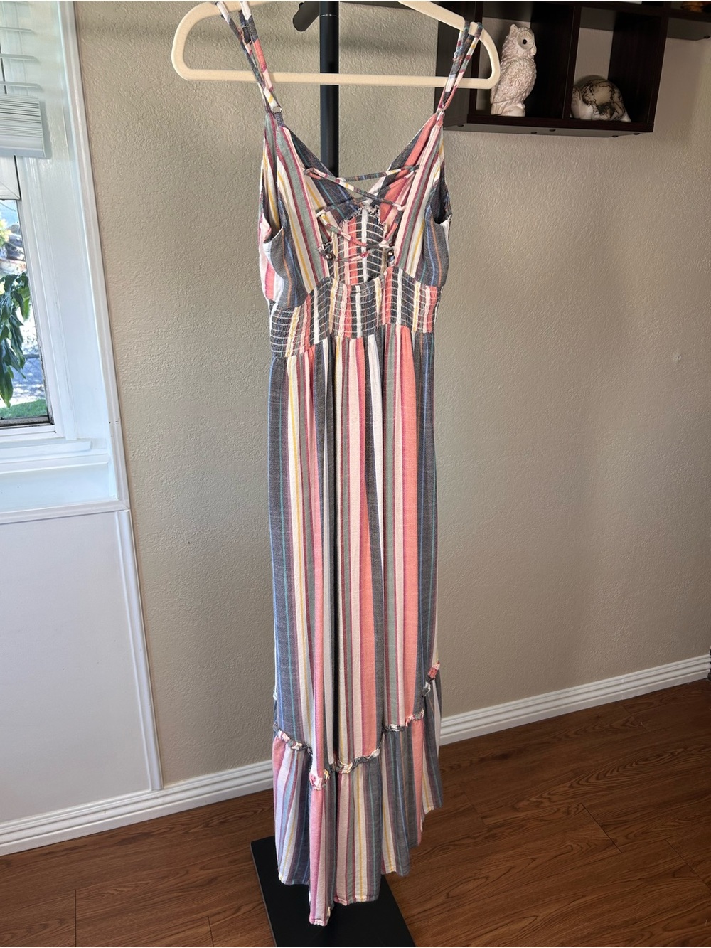 Angie Striped Smocked Maxi Dress, multicolored, bohemian, relaxed style, size L - Picture 5 of 9